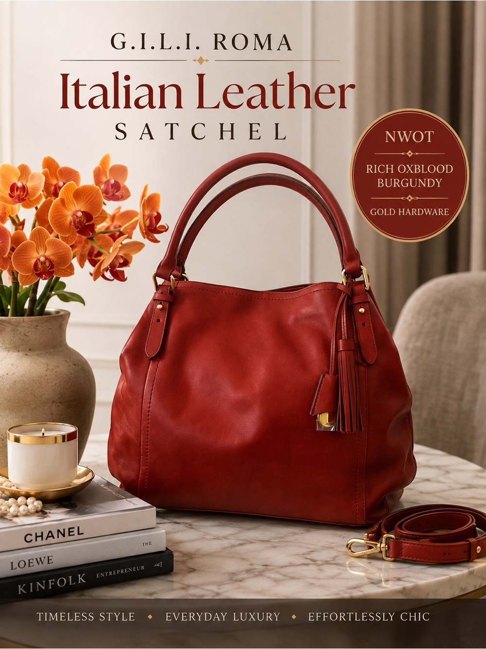 Red Leather Tassel Shoulder Bag - Women